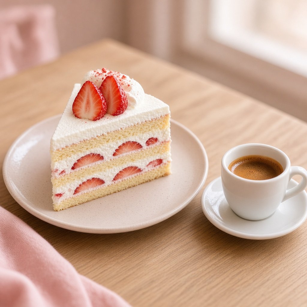 ショートケーキとエスプレッソ。料理写真のイメージ